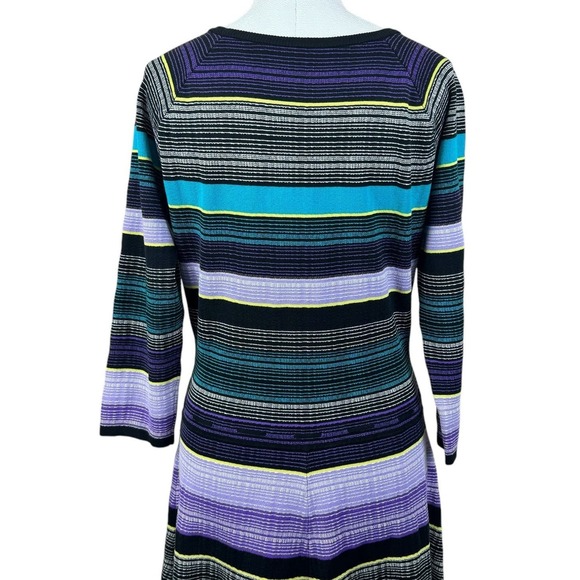 DVF Women's Carrigan Dress Large Purple Teal 3/4 Sleeve Silk Blend Striped Knit - Picture 5 of 16